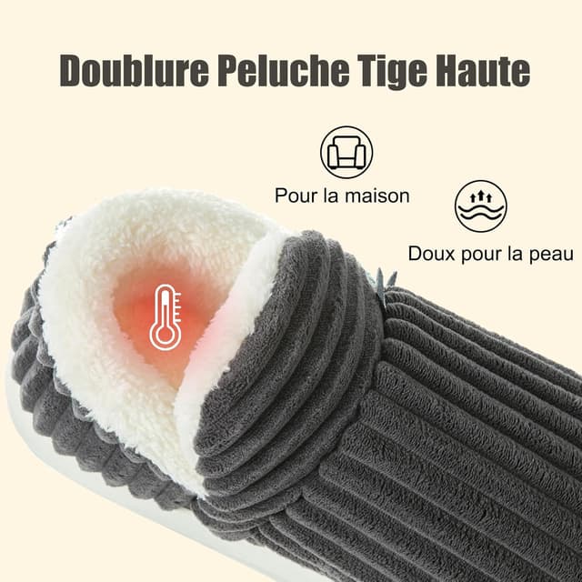 Detalle de Donpapa Chaussons d’hiver femme et homme fermés en peluche, antidérapants