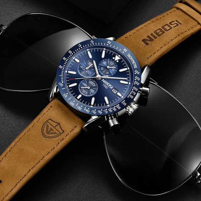 Thumbnail 6 de NIBOSI Orologio da uomo analogico al quarzo cronografo con data e pelle