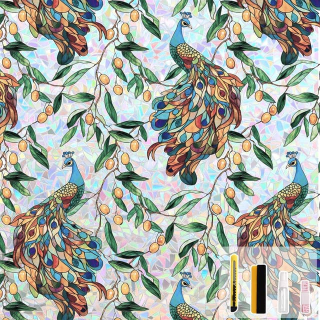 Detalle de KROMAPOLIS Film fenêtre électrostatique effet vitrail 3D anti-regard (90×200 cm) avec filtre UV