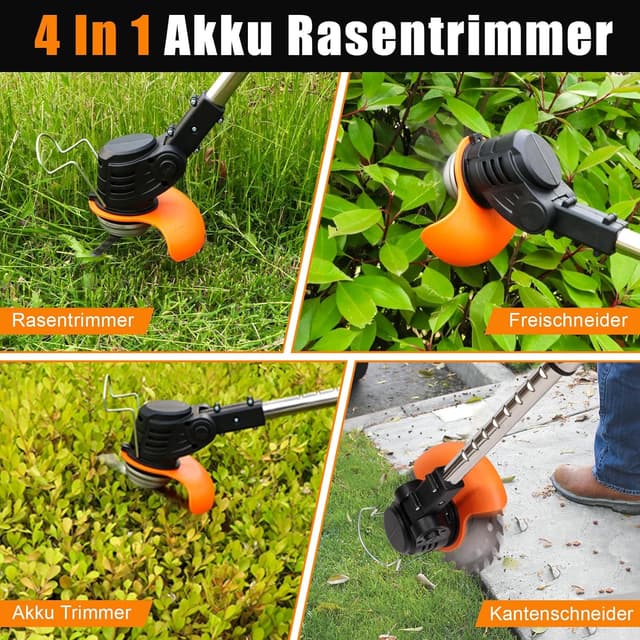 Detalle de Xbzzgmg Akku-Rasentrimmer mit 2 Akkus und 4 Messertypen, Teleskop-Freischneider für Kanten & Hof