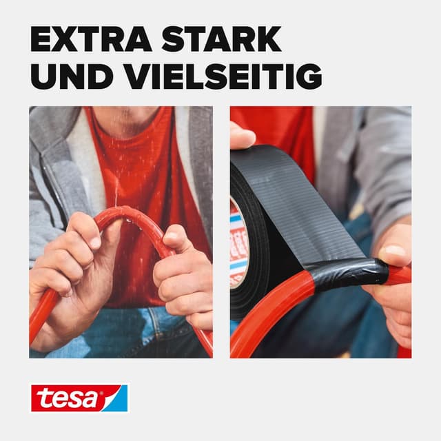 Detalle 2 de tesa extra Power Universal Gewebeband (schwarz) – gewebeverstärktes Ductape zum Reparieren, Befestigen & Abdichten, 25 m x 50 mm