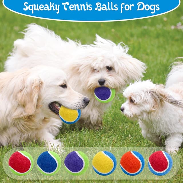 Detalle de Ousiya Squeaky Tennis Balls for Dogs (12 Pack, 6.5 cm) with Mesh Bag – Durable fetch and training toy