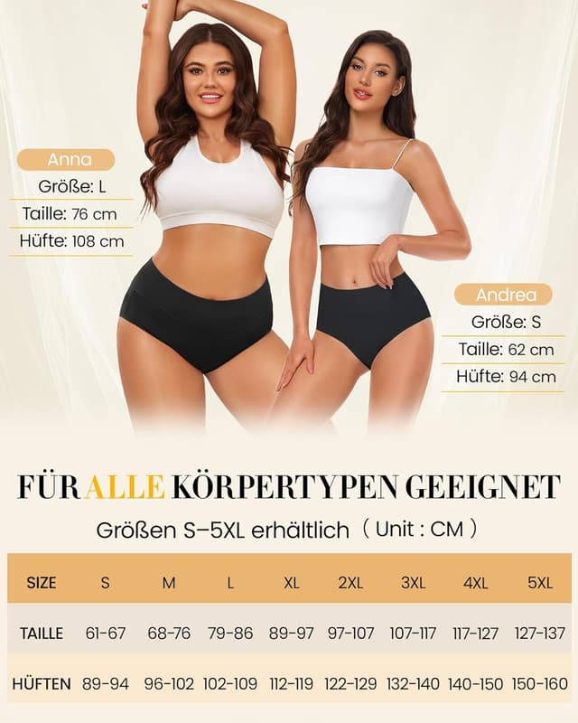 Detalle 2 de SIMIYA Damen-Unterhosen aus Baumwolle im 5er-Pack – hohe Taille, Hipster/Slips (S–5XL)