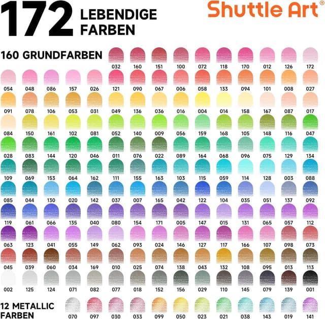 Detalle 2 de Shuttle Art 172 Buntstifte Set 172 Farben 🎨
