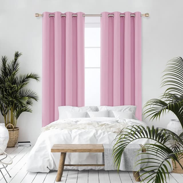 Detalle 1 de Deconovo Eyelet Thermal Blackout Curtains (52" x 84") – Pink, 1 Pair
