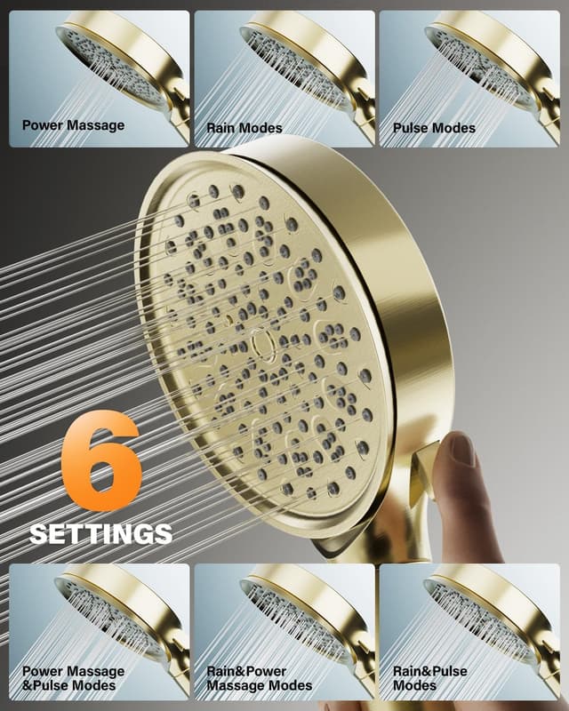 Detalle de Cobbe Hard Water Filter Shower Head and Hose (Gold) with 20-Stage Filter and 6 Spray Modes