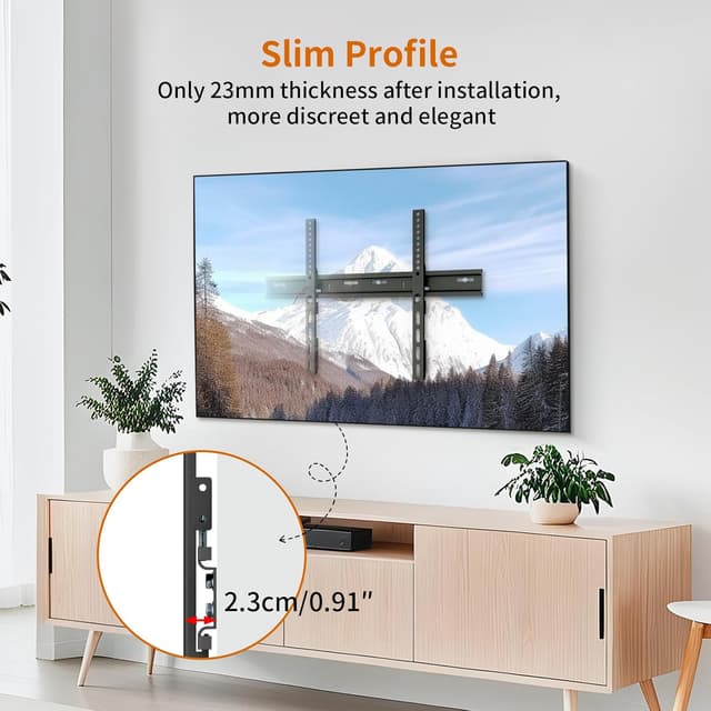 Detalle de UNHO Ultra Slim TV Wall Mount Bracket (18mm low profile) for 30–72-inch TVs up to 50kg, max VESA 600x400