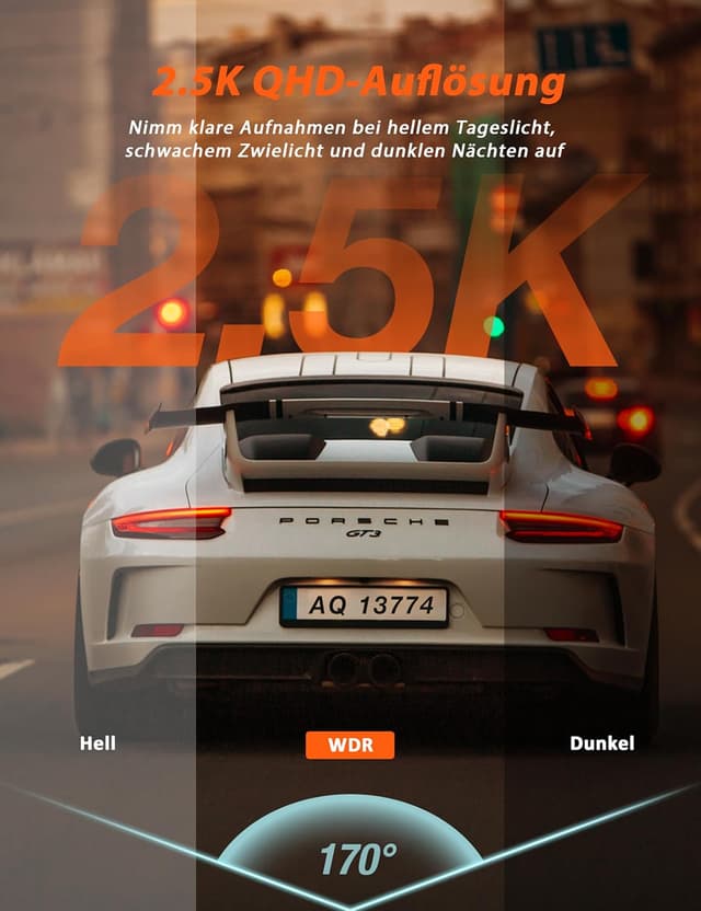 Detalle de iZEEKER 2,5K Dashcam 1440P mit WLAN und 32GB SD