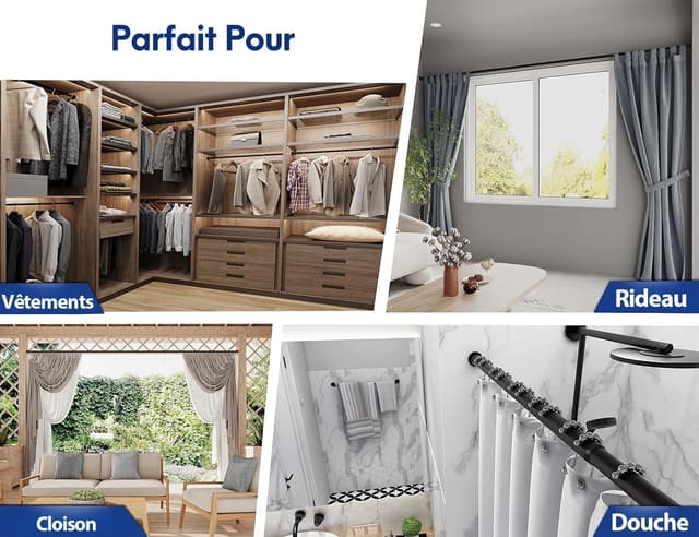 Detalle de Tringle extensible MEISENBERG 160–210 Noir (Ø 25 mm) sans perçage pour rideaux