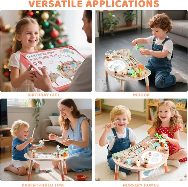 Detalle de Holz-Aktivitätstisch für Kinder (9-in-1) – Montessori Spieltisch ab 1 Jahr