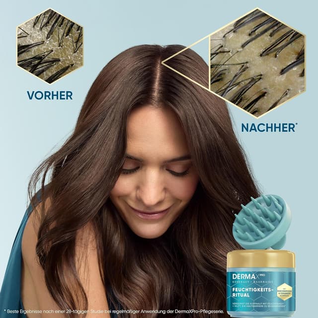Detalle de Head & Shoulders DermaXPro Feuchtigkeitsritual Kopfhaut- & Haarmaske mit Massager 300 ml für trockenes Haar