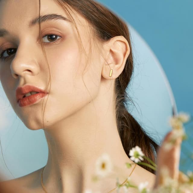 Detalle de Hasnsofie Ohrstecker aus 925 Sterling Silber für Damen & Mädchen (Stern/Rund/Stab) – kleine Stecker mit Geschenkbox