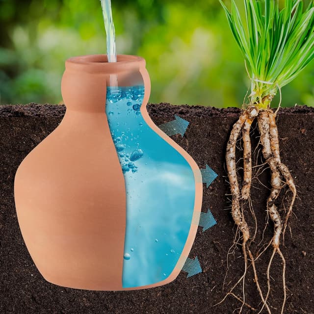 Detalle 2 de Relaxdays Sfera Irrigazione a Goccia: set da 3 olle in ceramica da 550 ml (terracotta) per irrigazione automatica