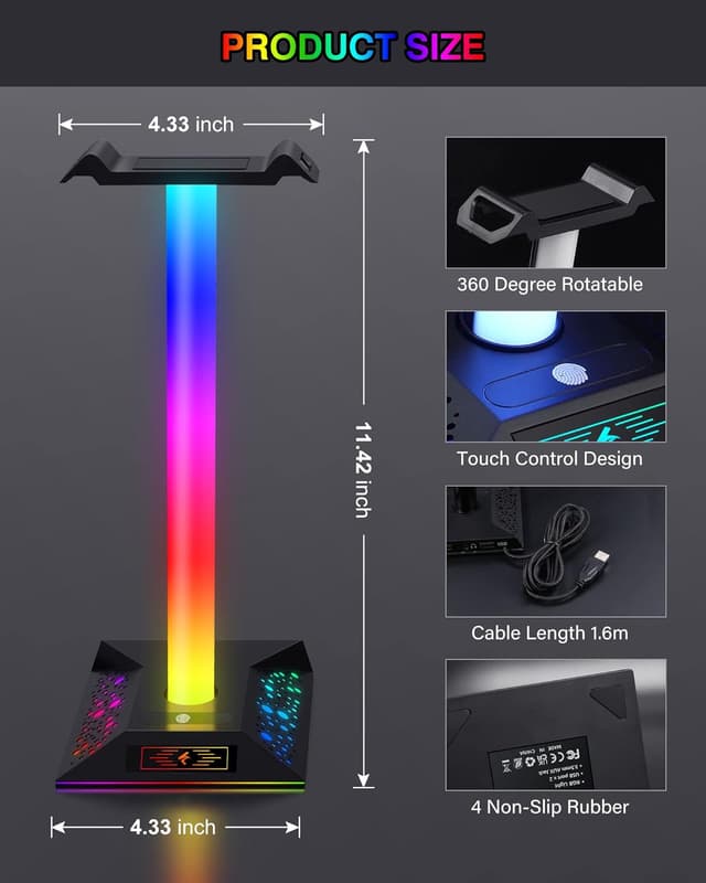 Thumbnail 4 de Hcman Headphone Stand RGB with 2 USB ports