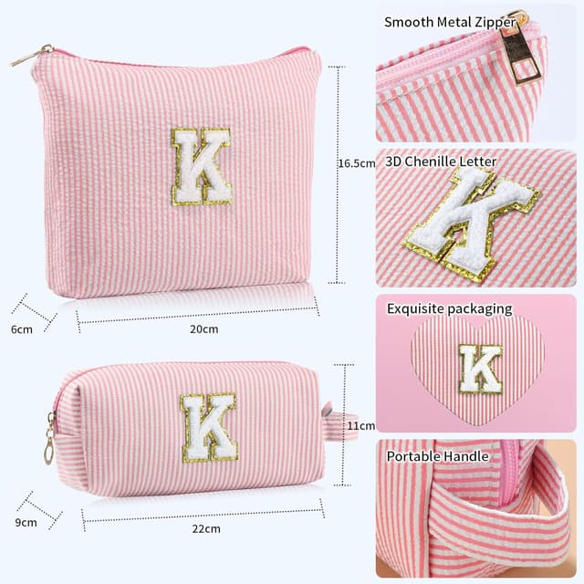 Detalle de MSQ personalised initial make up bag (Pink) – preppy cosmetic pouch for girls and women