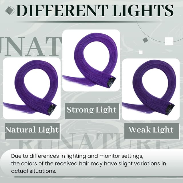 Detalle de RUNATURE Extension Capelli Veri Clip Viola con clip (5 pezzi, 35 cm)
