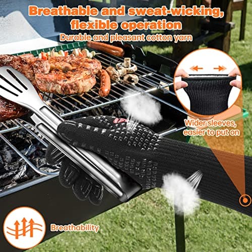 Detalle 2 de SPGOOD guantes de barbacoa y horno resistentes al calor hasta 800℃ (largos, M/XL)