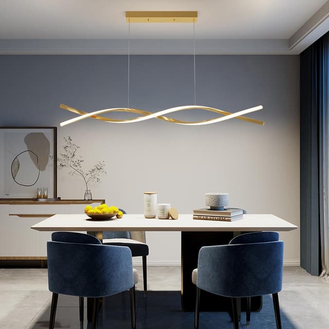 Detalle 2 de Mikeru 100 cm dimmbare Pendelleuchte mit Fernbedienung und Memory-Funktion (3000/4500/6000 K, gold)