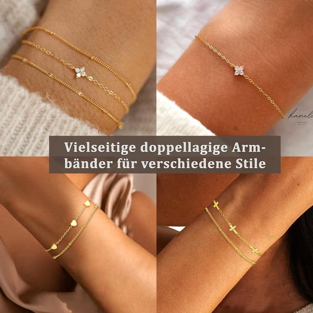 Detalle de Avotto 925 Silber Armband für Damen & Mädchen – hypoallergene gold-layere Optik, verstellbar und stapelbar