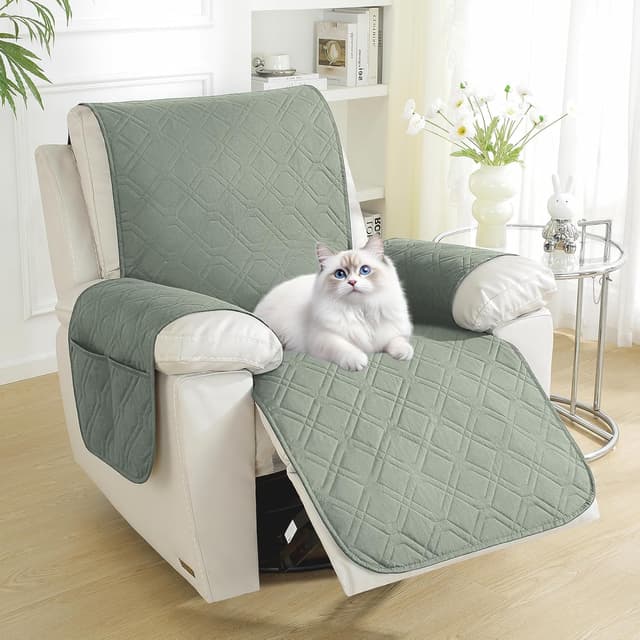 Detalle 2 de YSTELLAA Copripoltrona Relax Reclinabile Grande 1 posto impermeabile verde chiaro, con braccioli rimovibili