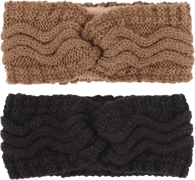 Detalle de DRESHOW bandeau tricoté chaud doublé polaire pour femmes (cache-oreilles)