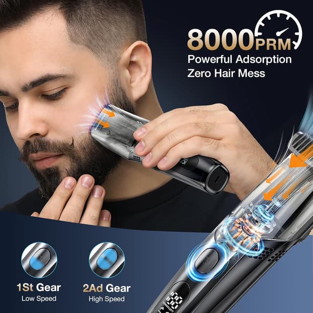 Detalle 2 de VivaEase Vacuum Beard Trimmer for Men (New Version) – Adjustable 1–20mm Precision with Vacuum, IPX6 Waterproof & Cordless USB Charging