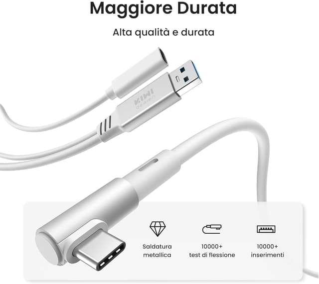 Detalle 2 de KIWI design Cavo Link con ricarica 5 m, USB 3.0 a USB-C fino a 5 Gbps per Meta Quest 3/3s/2 e Pico 4