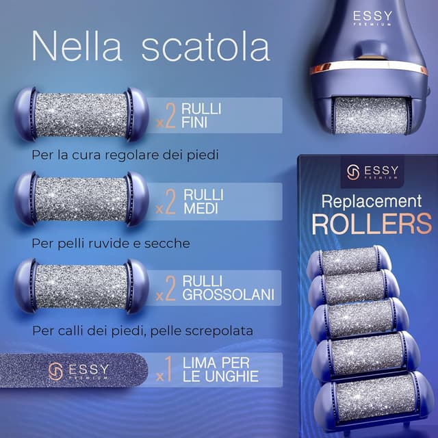 Detalle 2 de Essy Lima elettrica per pedicure con 5 rulli sostituibili per calli e duroni (Marina)