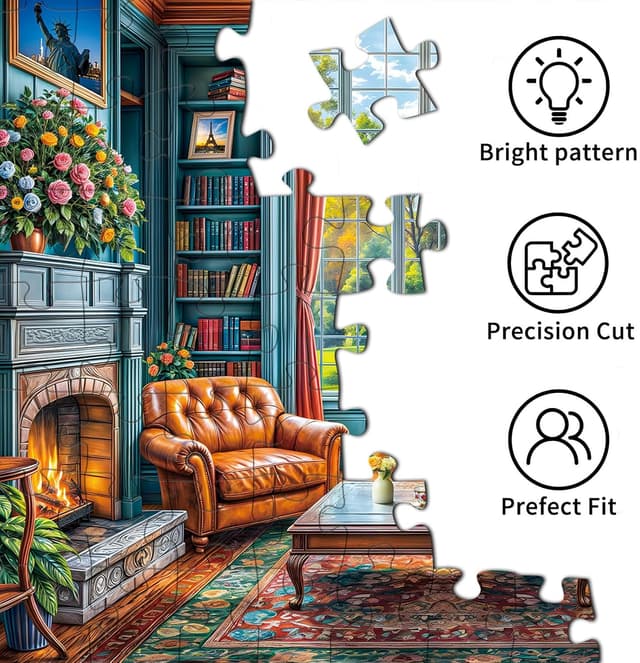 Detalle de TangComplete Warm Study Room 1000-Piece Jigsaw Puzzle for Adults (70x50cm / 27.5x19.7 in)