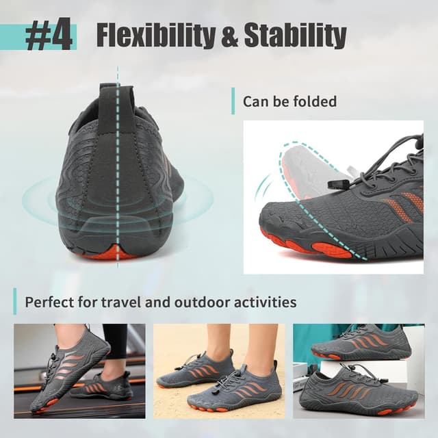Detalle 2 de Water Shoes Quick Drying Barefoot Aqua Swim Beach Shoes for Unisex – Elastic Collar & Grippy Rubber Sole