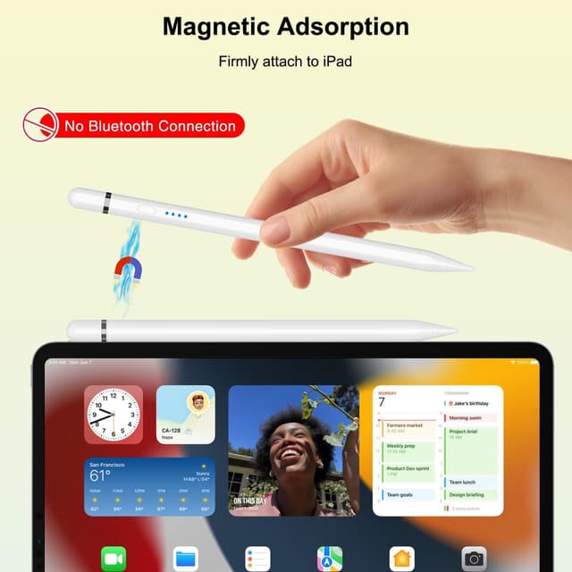 Thumbnail 6 de Pencil 1. Generation für iPad (2018–2025) – iPad-kompatibler Stift mit 20-Minuten-Schnellladung, Neigung & Palm Rejection (Weiß)