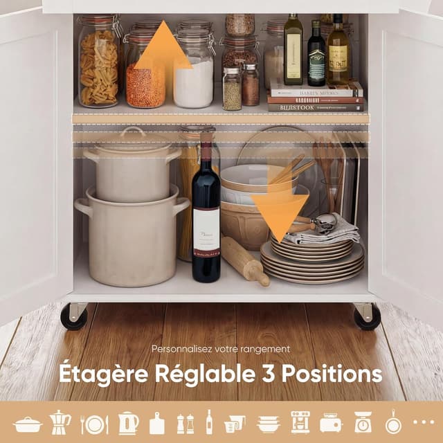 Detalle 1 de HOKEEPER chariot de cuisine mobile avec porte-serviettes, étagère à épices et tiroirs