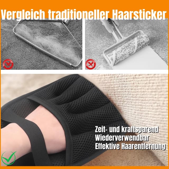 Detalle de Upgrade Tierhaar Handschuh Fell Magnet – doppelseitiger Tierhaarentferner für Katzen & Hunde (2 Stück, schwarz)