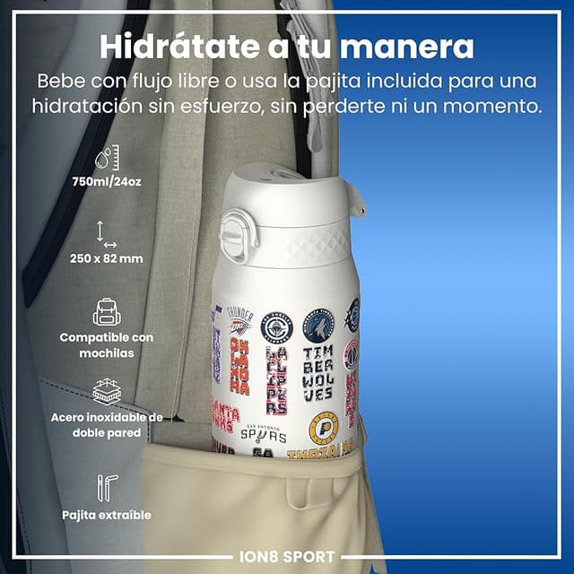 Detalle 2 de ion8 NBA Logos Bordados Botella térmica 750 ml 🥤