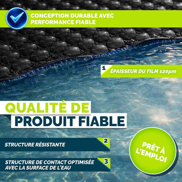 Detalle 2 de Bâche à bulles pour piscine tillvex, protection solaire 120 µm (noir) — version ronde 244 cm