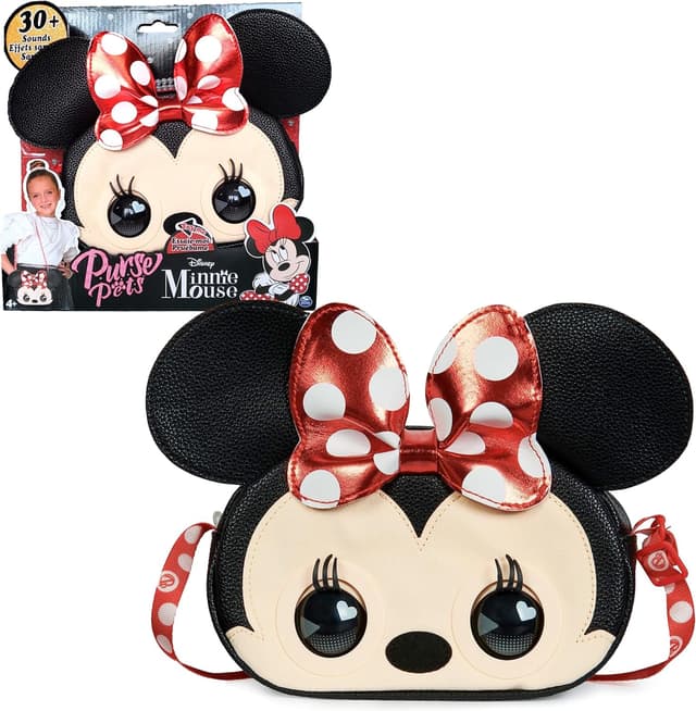 Detalle de Purse Pets Disney Minnie Maus – interaktive Schultertasche mit mehr als 30 Geräuschen, ab 4 Jahren