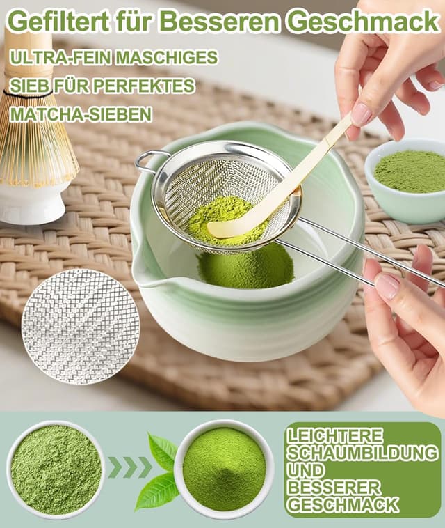 Detalle de JBER Matcha Besen-Set (7-teilig) mit Schale, Ausguss, Sieb und Halter