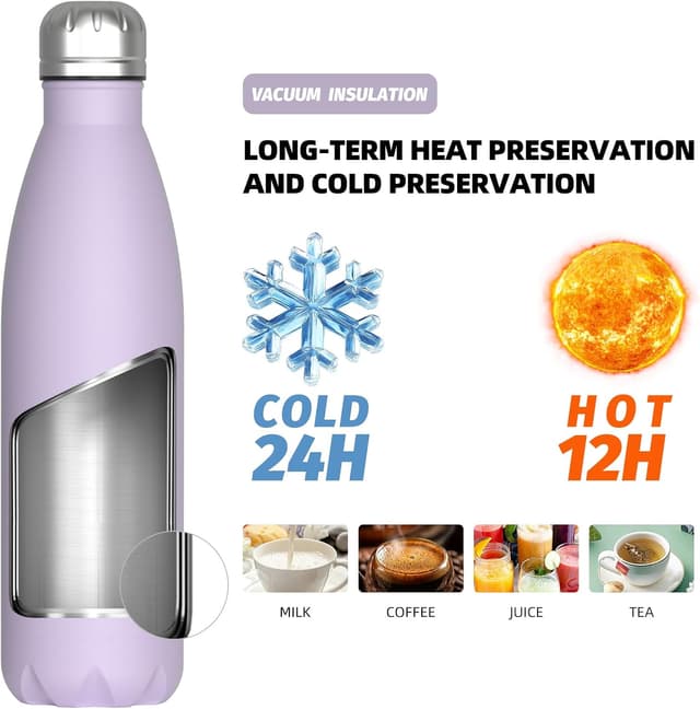 Detalle 2 de WATERSY Stainless Steel Insulated Water Bottle (Lilac) – Double-Walled Vacuum Flask, 500ml