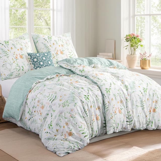 Detalle 2 de Aisbo Bettwäsche 135x200 4teilig Baumwolle Grün Blumen Muster