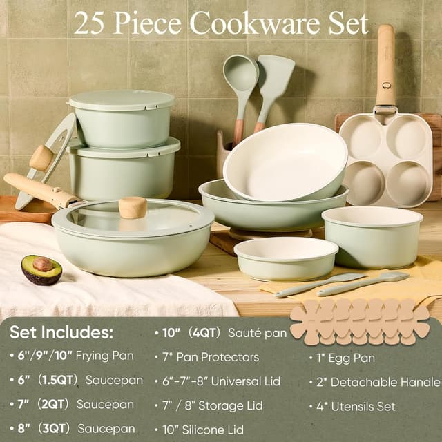 Detalle 2 de CAROTE 25-Piece Nonstick Cookware Set