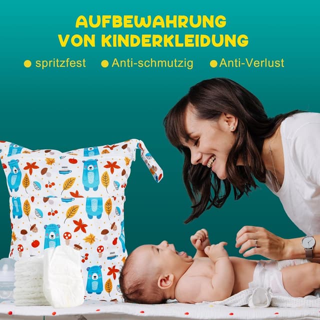 Detalle de Loscarol 2er Set große Wetbags für Kindergarten & Schwimmen (Bär) – doppelt verschließbar, getrennt trocken/nass