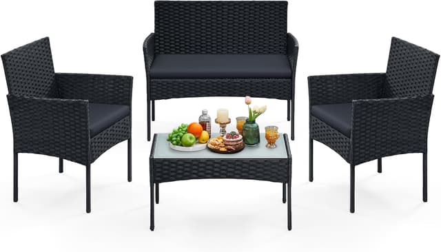 Detalle de SONGMICS Gartenmöbel-Set 4-teilig mit PE-Polyrattan