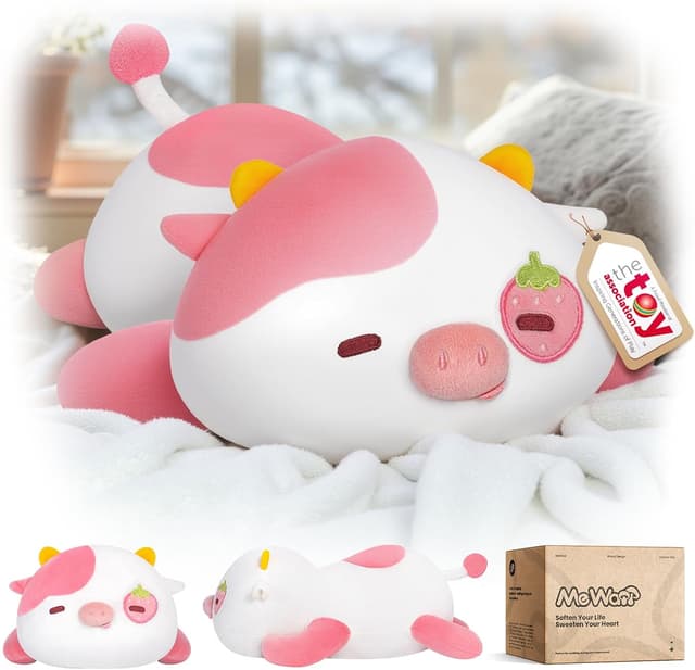 Detalle de Mewaii Strawberry Cow Plush 13 Inch Body Pillow for Kids, Girls & Teens