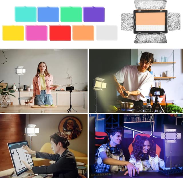 Detalle de EMART LED Video Light 2 Packs (dimmable) with diffuser, 9 colour filters and tripod