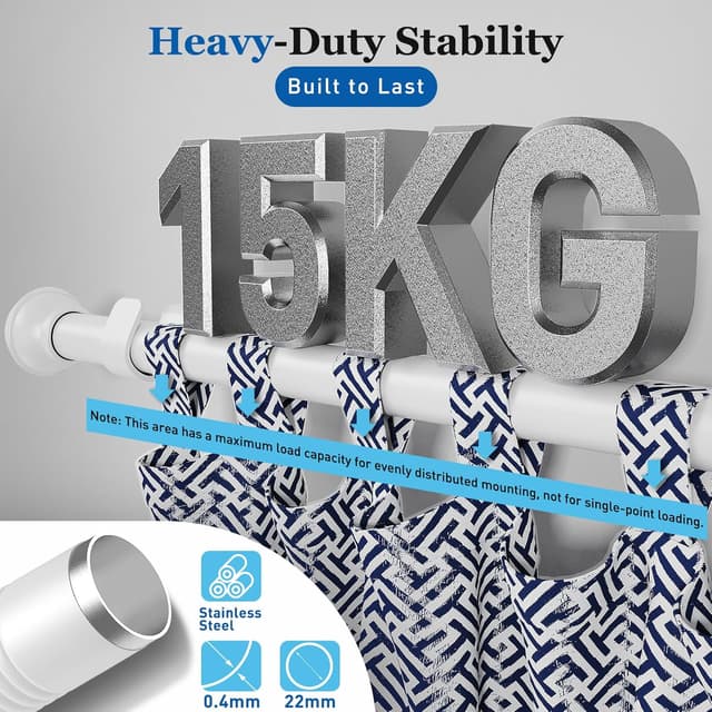 Detalle 2 de Yeabett Gardinenstange 80–308 cm ausziehbar 22 mm Rostfrei