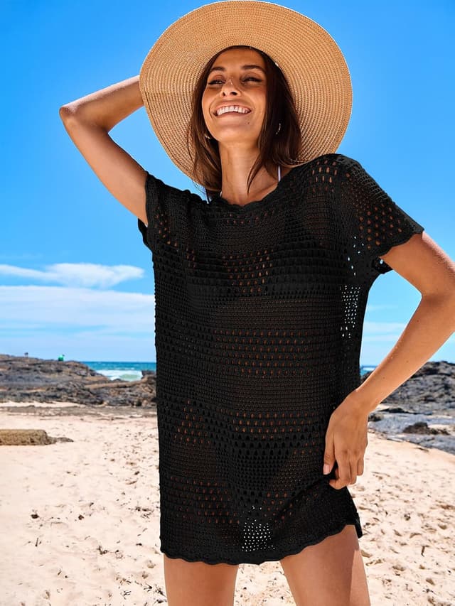 Detalle de ANRABESS Women’s Crochet Swimsuit Cover-Up Mesh Knit Beach Dress (2026)