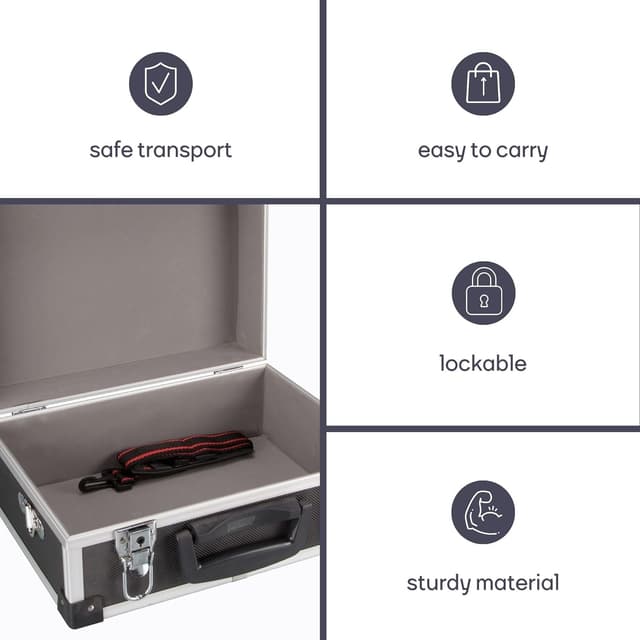 Detalle de Perel valigetta porta attrezzi in alluminio nero con serratura a chiave e tracolla