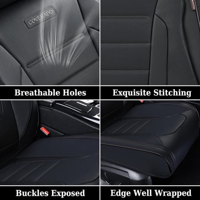 Detalle 2 de Coverado Waterproof Nappa Leather Car Seat Covers (Front) — Universal Fit, Perforated & Breathable Protection