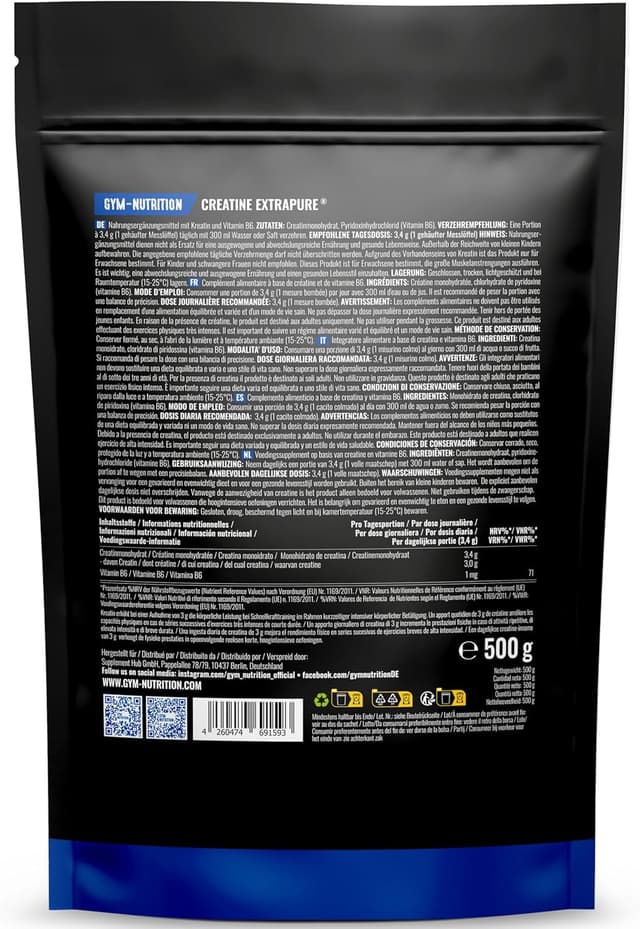 Thumbnail 1 de Creatin Monohydrat Pulver 500 g — mikronisiert, vegan 💊