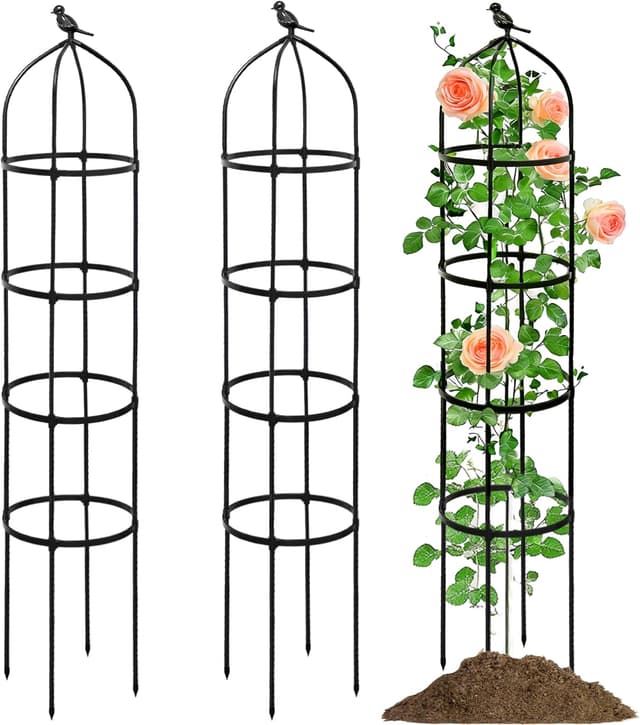 Detalle de 2-Pack Garden Obelisks for Climbing Plants (175 cm) with 32 cm Base, Rust-Resistant PE Coating